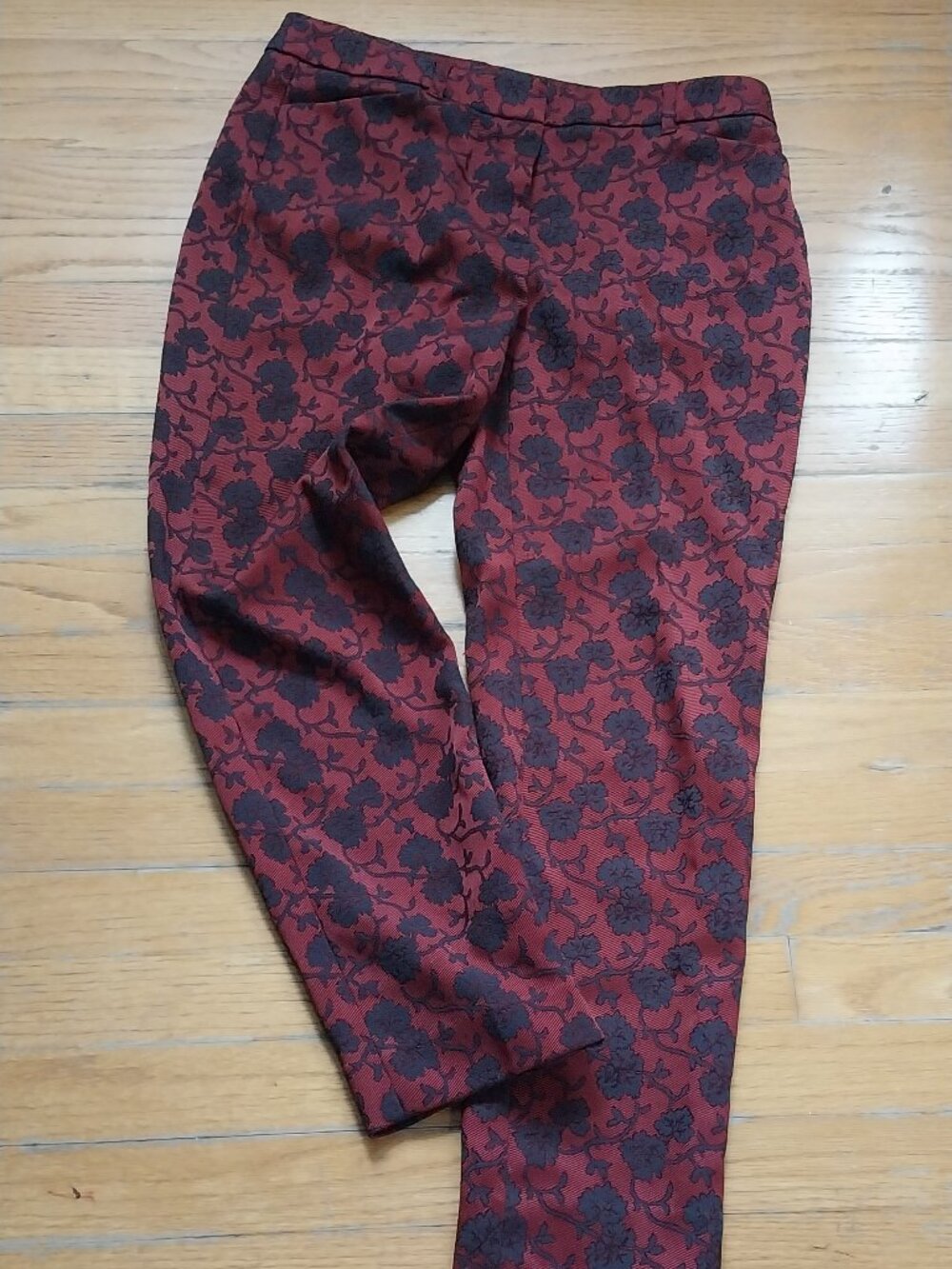 Burgundy Jacquard/Brocade Textured Pants